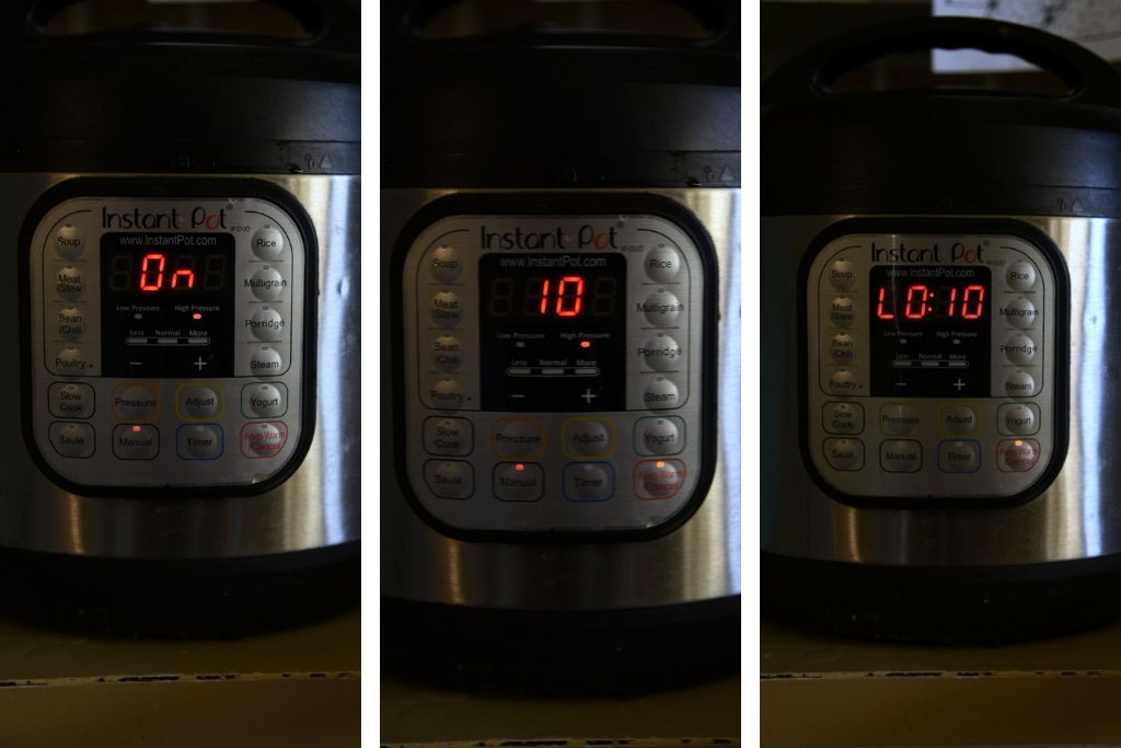 side by side image showing the different stage of the Instant Pot running 