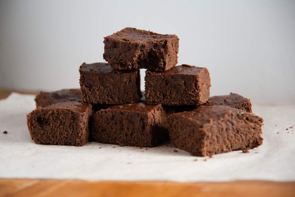 sourdough discard brownies, stack on top of each other 