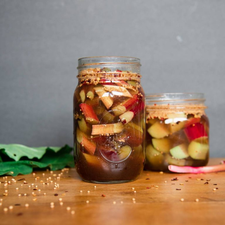 sweet and spicy refrigerator rhubarb pickles