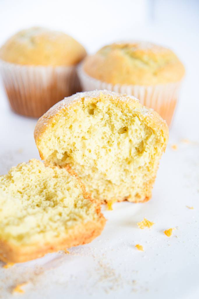 a close up of a muffin that has been broken open