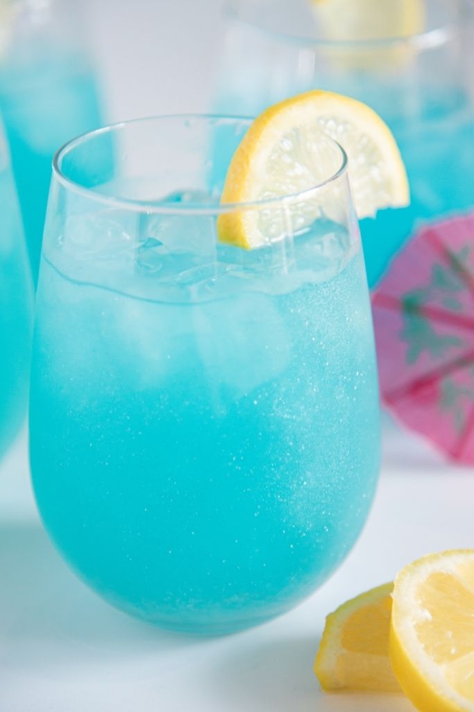a close up of a glass of spiked lemonade 