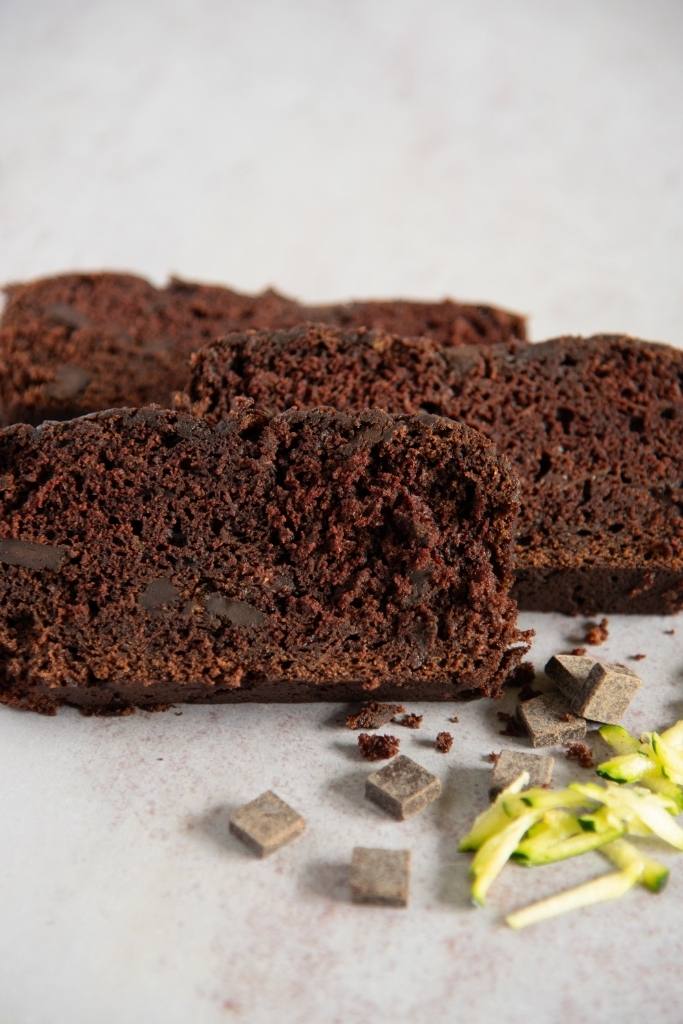 three slices of zucchini bread stack on top of each other