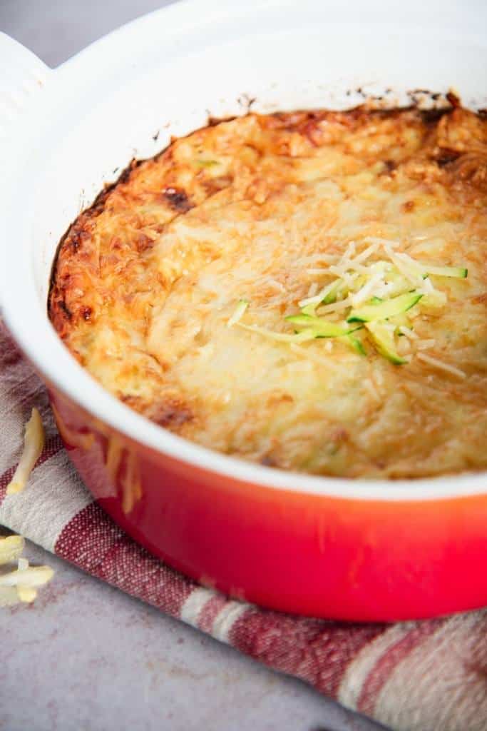 a close up of a dish of zucchini casserole
