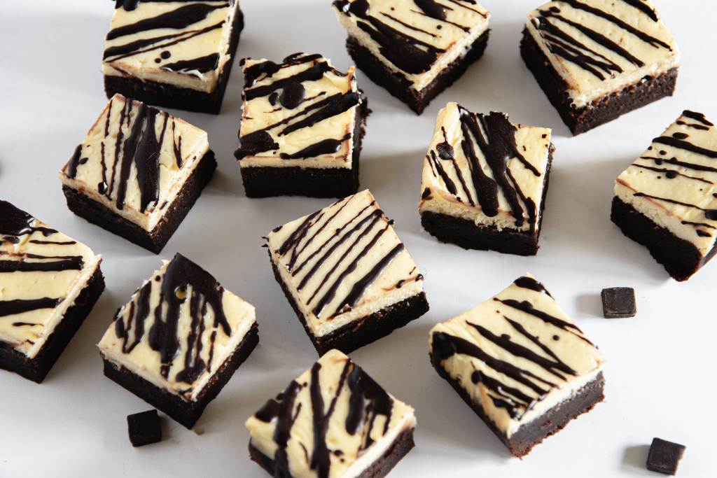 an overhead shot of cheesecake brownies 
