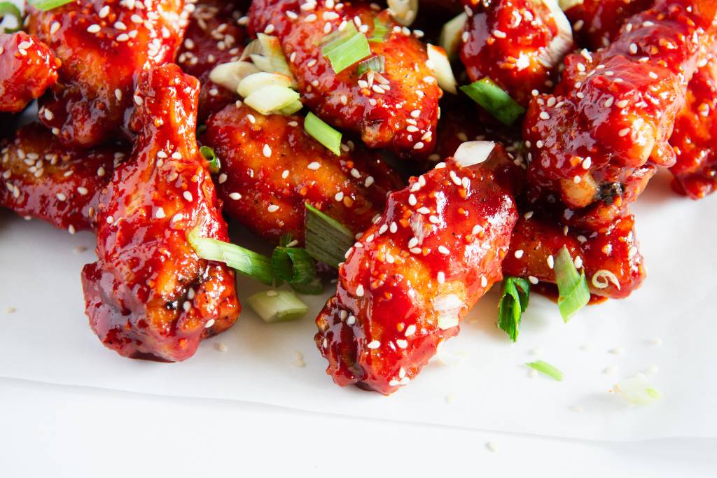 a close up of a chicken wings 