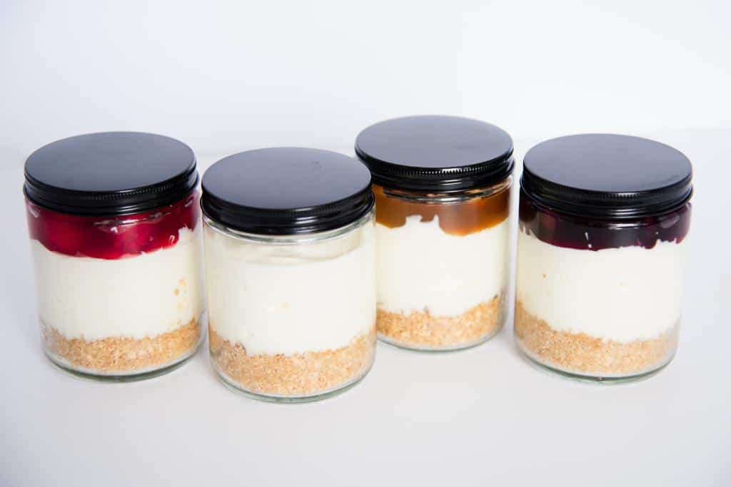 four jars of cheesecake