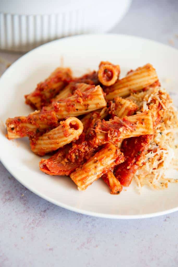 a close up on a plate of pizza pasta 