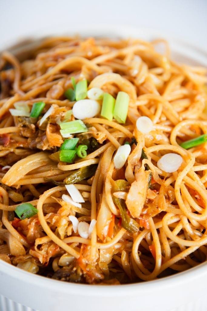 a close up of spicy cabbage noodles 