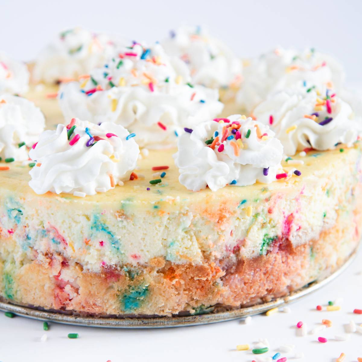 Birthday Cake Cheesecake Recipe (with cake crust)
