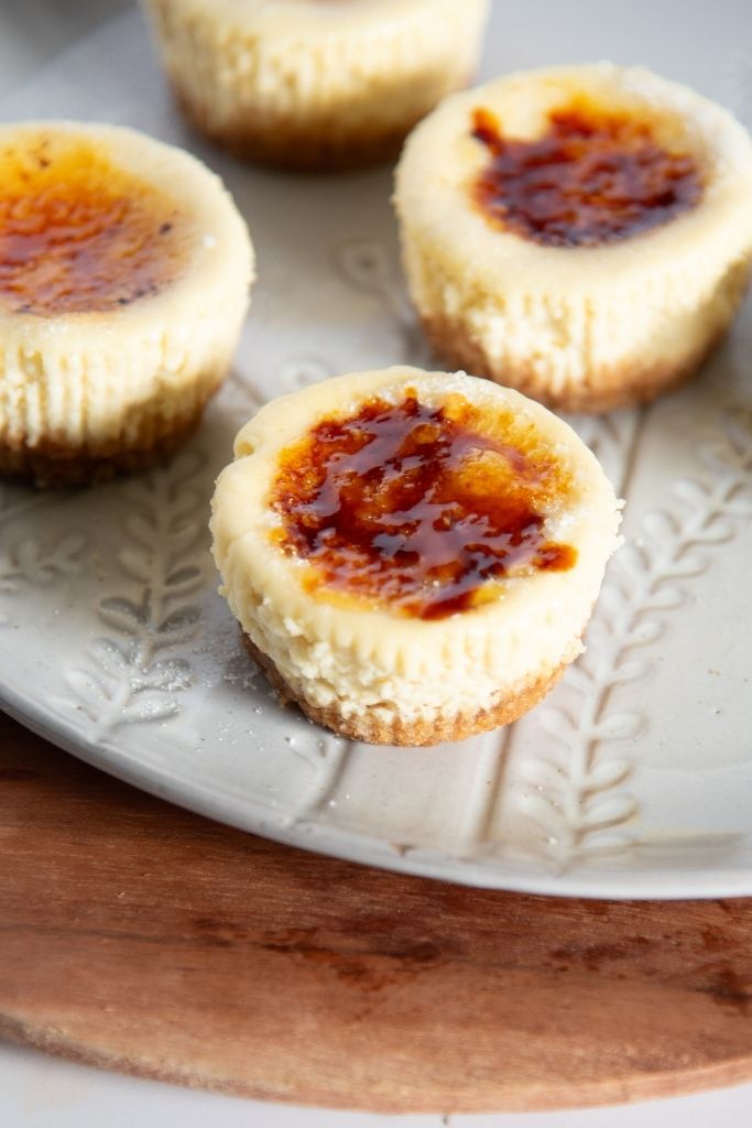 a close up of a mini cheesecake on a plate