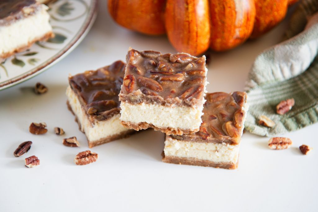 a cheesecake bar set on top of two other bars