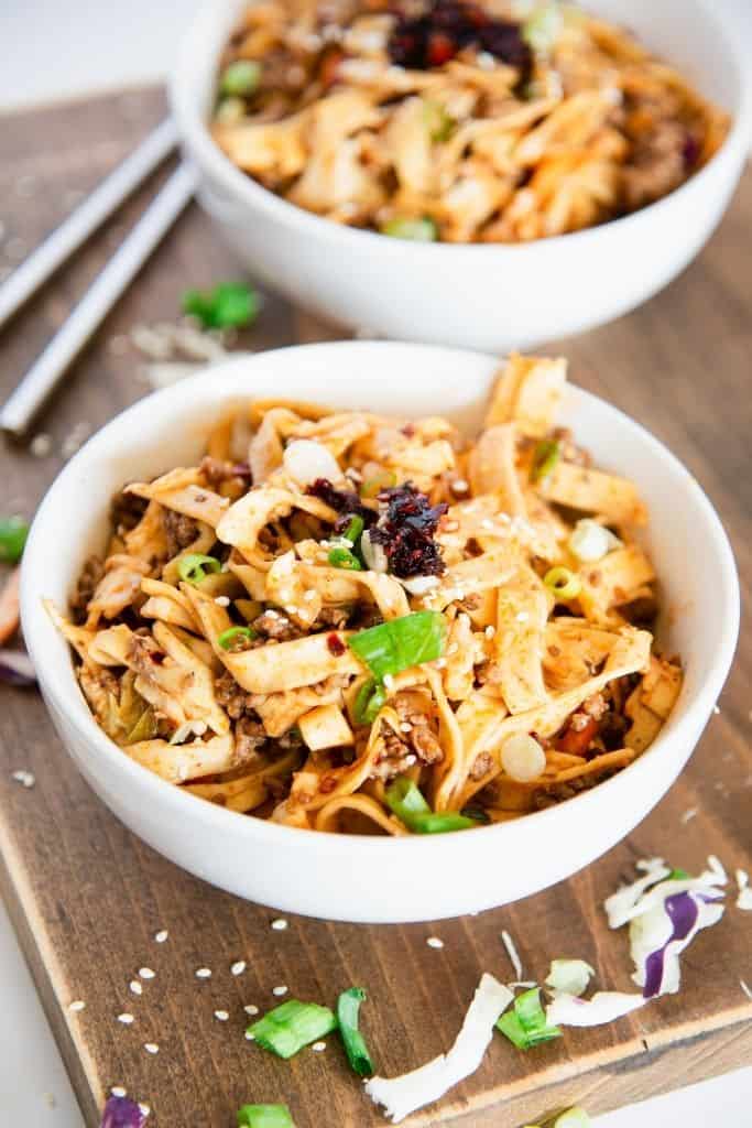 two bowls of spicy beef noodles