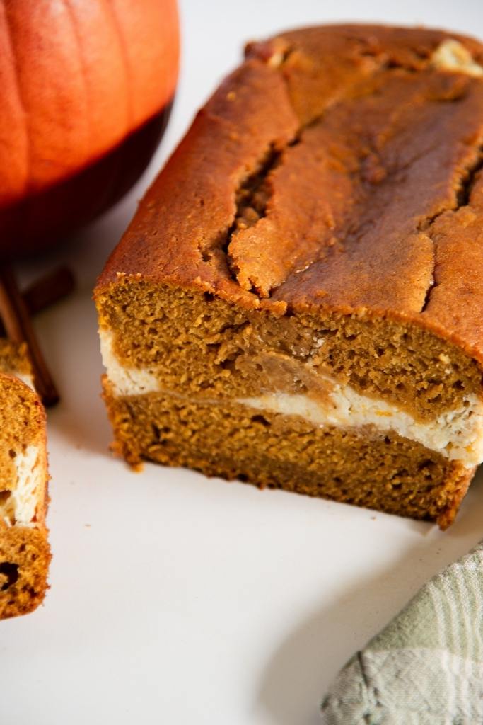 a close up of a loaf of pumpkin bread