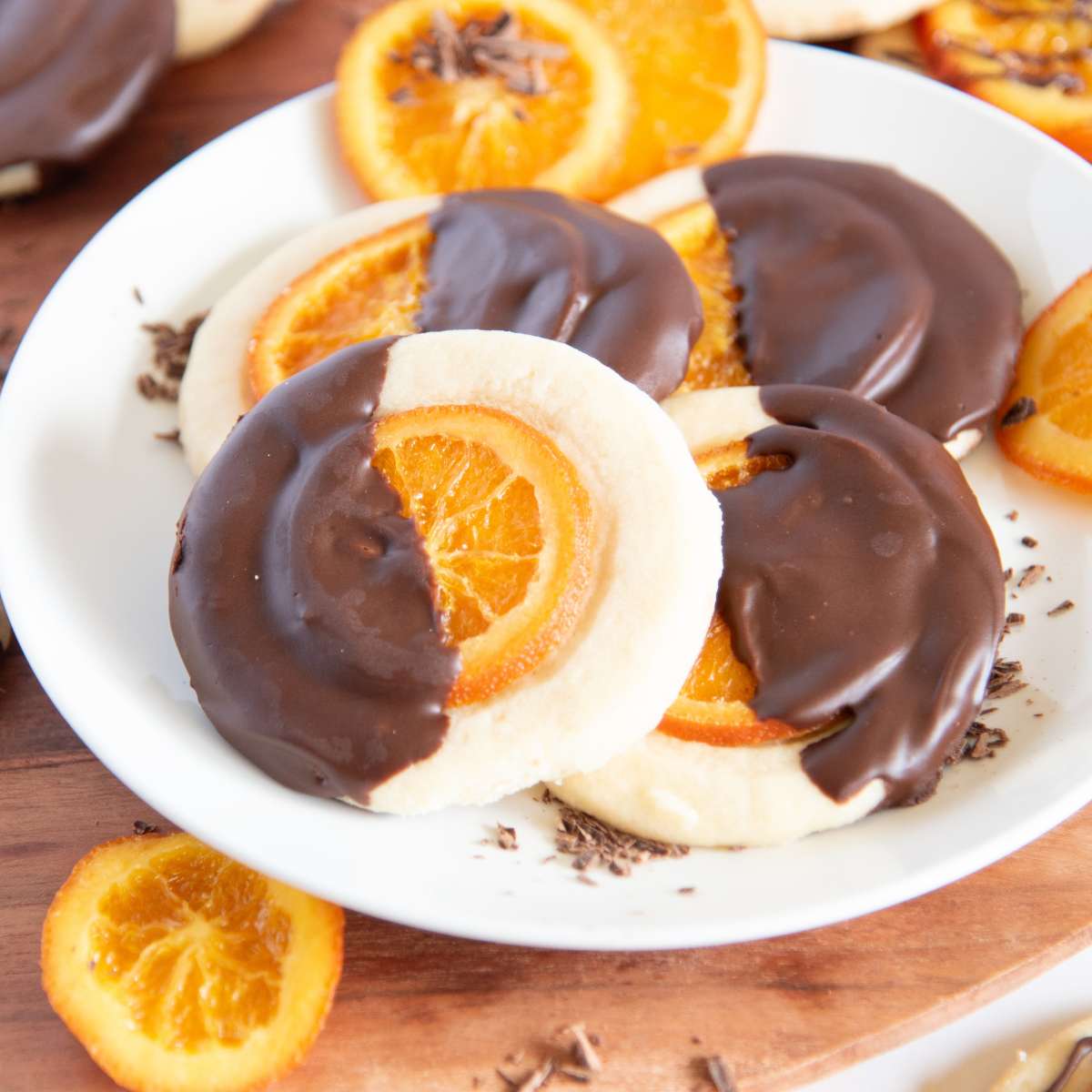 Chocolate Dipped Candied Orange Shortbread Cookies