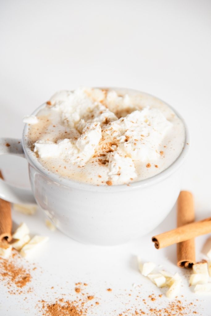 a close up of a cinnabon latte