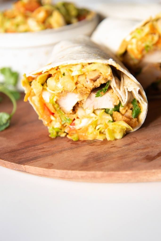 a close up of a wrap that has been cut in half so you can see what's inside