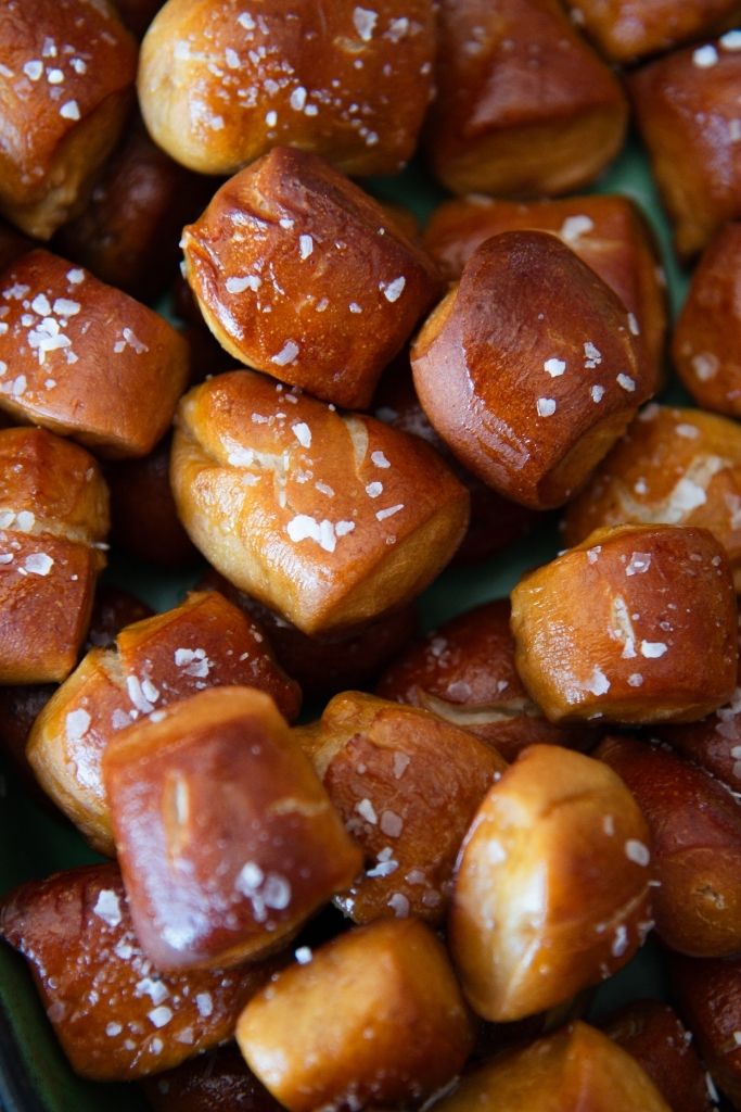 a close up of sourdough pretzel bites