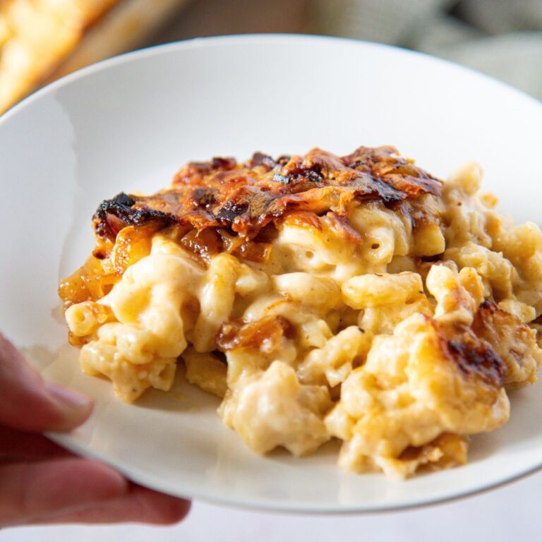 onion and bacon mac n cheese featured image